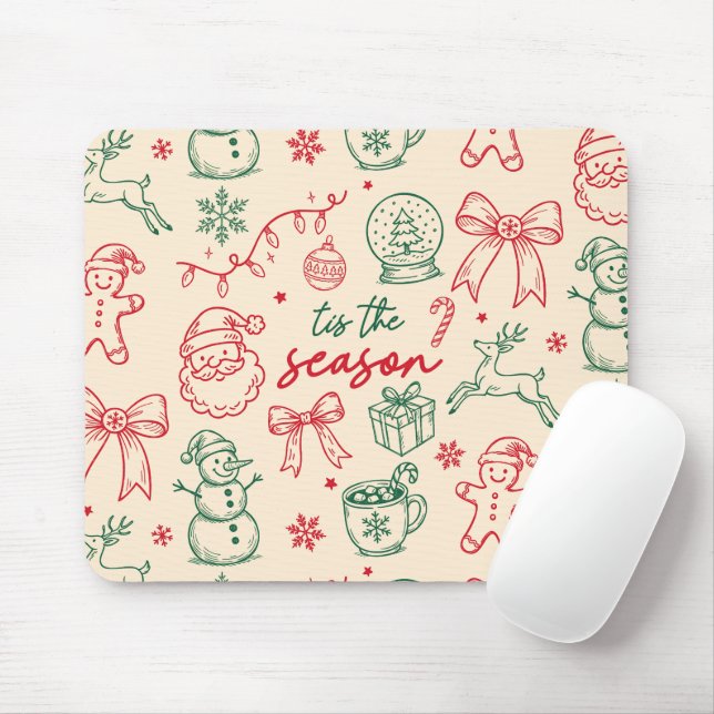 Tapis De Souris C'est la Saison - Doodle de Noël (Avec souris)