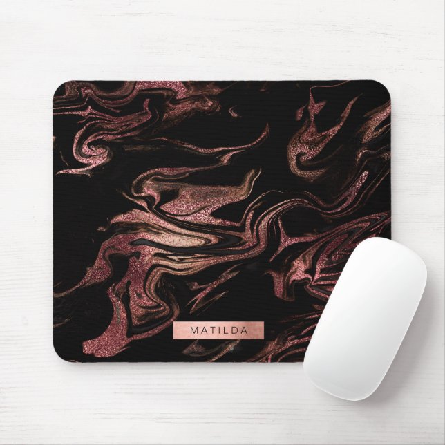 Tapis De Souris C'est un look de copper rose gold marble noir (Avec souris)