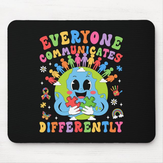 Tapis De Souris Chacun Communique Différemment L'Autisme Discours  (Devant)