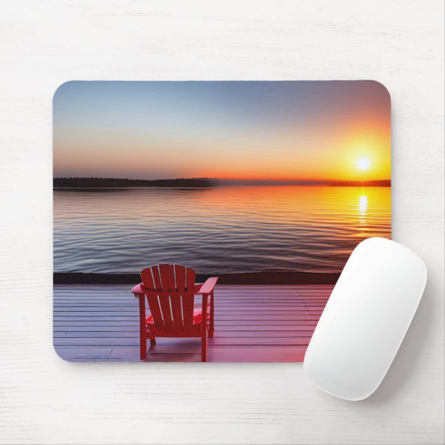 Tapis De Souris Chaise Red Adirondack Sur Lake Dock (Avec souris)