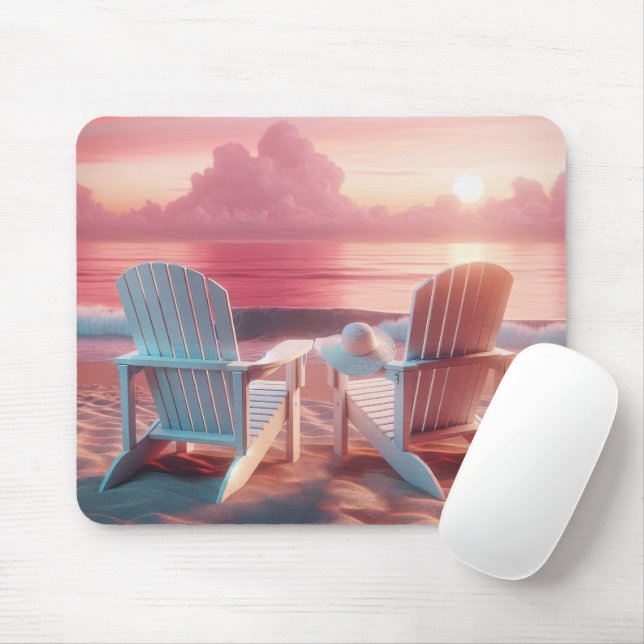 Tapis De Souris Chaises Adirondack En Coucher De Soleil Rose (Avec souris)