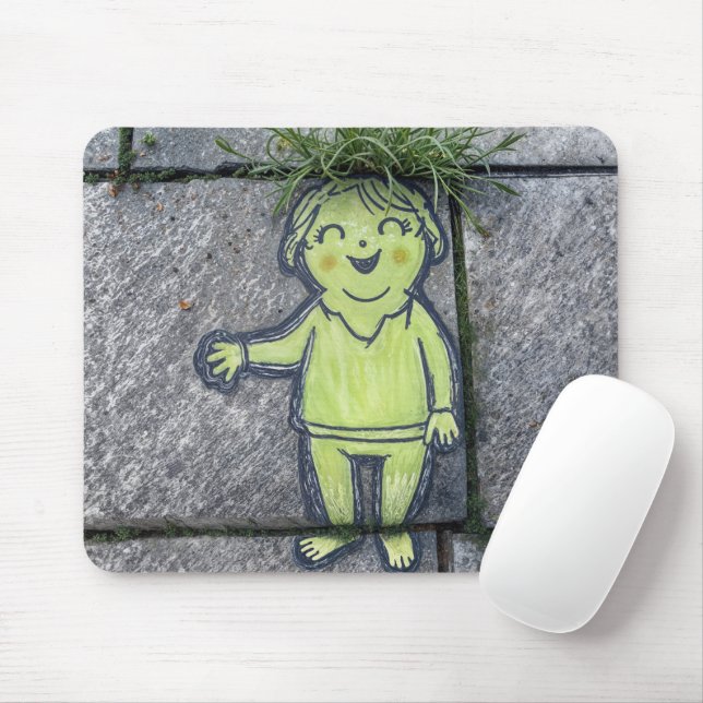Tapis De Souris Chalk Doodle Street Art of Happy Woman (Avec souris)