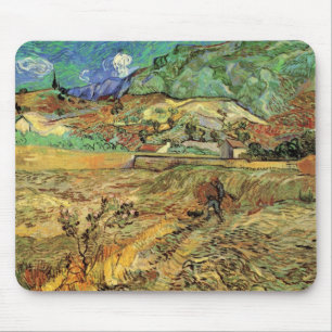 Tapis De Souris Champ de blé clos avec paysan de Vincent van Gogh