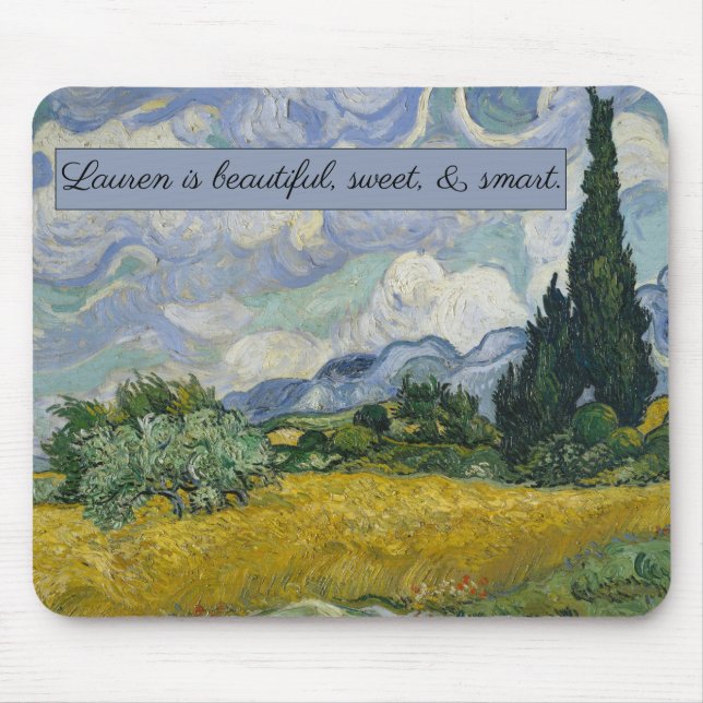 Tapis De Souris Champ de blé de Vincent van Gogh avec Cyprès : (Devant)