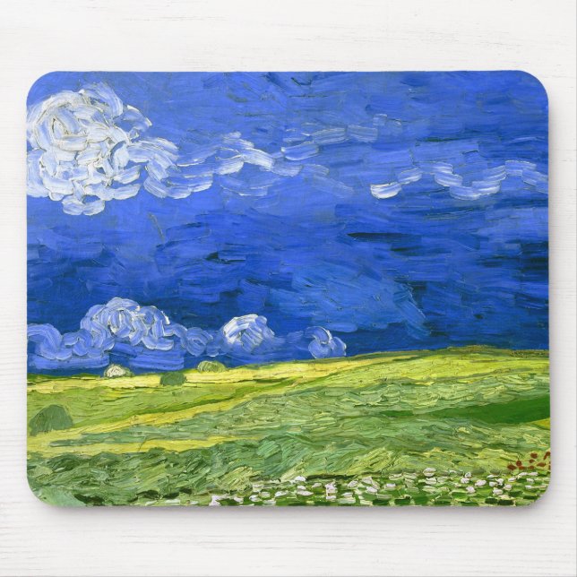 Tapis De Souris Champ de blé sous ciel nuageux Van Gogh Art (Devant)