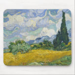 Tapis De Souris Champ de blé Vincent Van Gogh avec Cyprès<br><div class="desc">Belle oeuvre de 1889 du célèbre peintre Vincent Van Gogh,  un de mes artistes préférés de l'époque impressionniste. L'impressionnisme paysage art présente de grands cyprès verts dressés contre de jolis nuages tourbillonnants au-dessus d'un champ de blé.</div>
