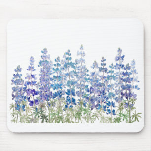 Tapis De Souris champ de fleurs de lupin bleu violet horizontal