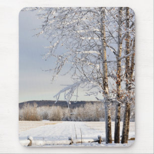 Tapis De Souris Champ historique d'exploitation laitière en hiver