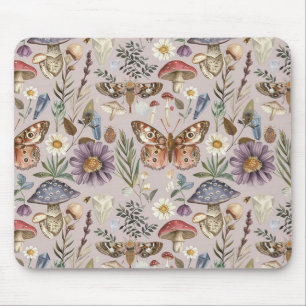 Tapis De Souris Champignon papillon vintage et fleur