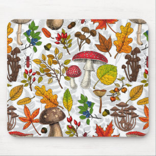 Tapis De Souris Champignons d'automne, feuilles, noix et baies sur