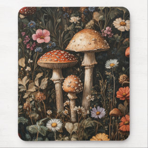 Tapis De Souris Champignons Fantaisistes et Fleurs Sauvages Botani