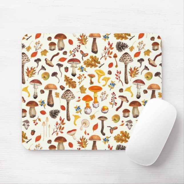 Tapis De Souris Champignons sauvages sur blanc (Avec souris)