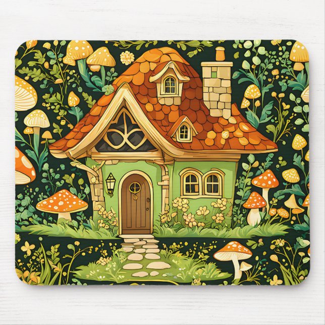 Tapis De Souris Champignons vert et or sur fleurs (Devant)