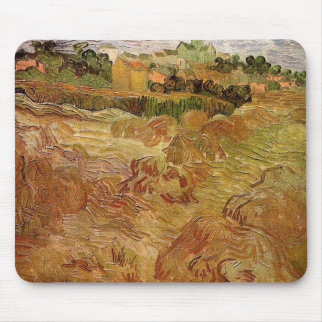 Tapis De Souris Champs de blé avec Auvers par Vincent van Gogh (Devant)