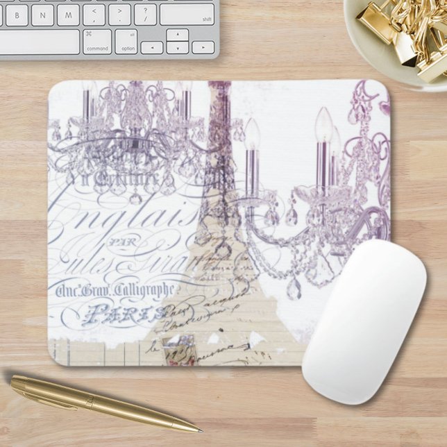Tapis De Souris chandelier paris tour eiffel (beige french scripts chandelier paris eiffel tower mouse pad)