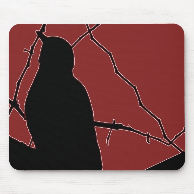 Tapis De Souris Chanson Bird Black Silhouette sur Maroon (Devant)