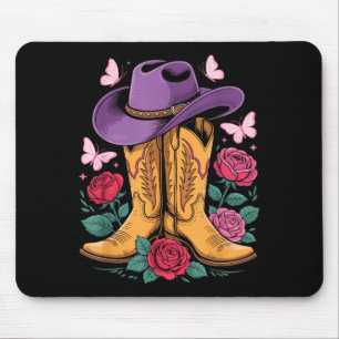Tapis De Souris Chapeau de cowboy occidental de cowgirl Bottes ave