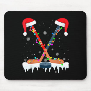 Tapis De Souris Chapeau de Noël Hockey Santa Lumières Sport Amusan