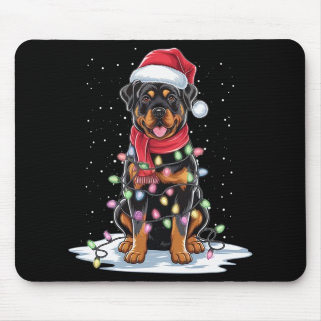 Tapis De Souris Chapeau de Père Noël pour chien Rottweiler Lumière (Devant)