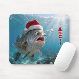 Tapis De Souris Chapeau de Père Noël sur un gros poisson