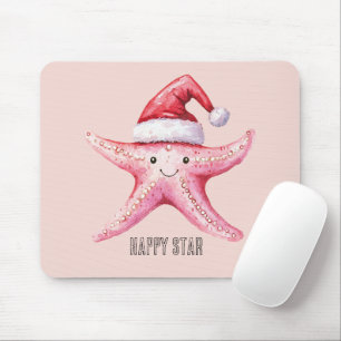 Tapis De Souris Chapeau de Santa Étoile de Mer Rose Heureuse