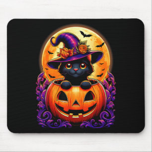 Tapis De Souris Chapeau de sorcière de chat noir Citrouille Drôle