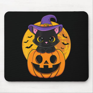Tapis De Souris Chapeau de sorcière de chat noir Halloween mignon