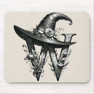 Tapis De Souris Chapeau de sorcière noir Lettre W Initiale personn