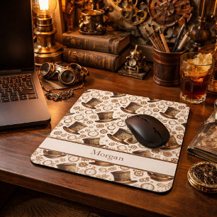 Tapis De Souris Chapeau victorien personnalisé Steampunk et nom à