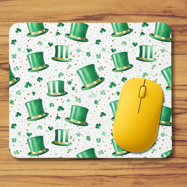 Tapis De Souris Chapeaux verts dorés de luxe et trèfles blancs (Créateur téléchargé)