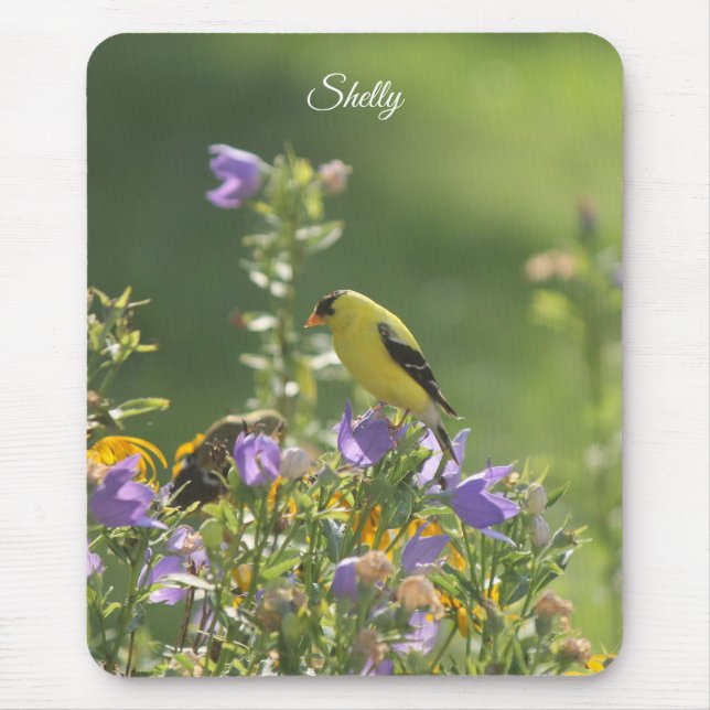 Tapis De Souris Chardonneret sur une fleur de campanule (Devant)