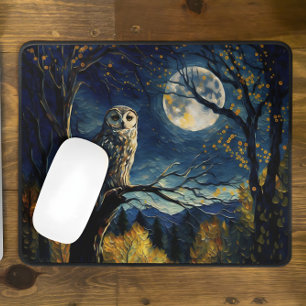 Tapis De Souris Charmant Nuit d'automne, Chouette Sage et Pleine l