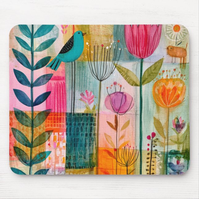 Tapis De Souris Charmant Patchwork Merle Bleu Prairie (Devant)