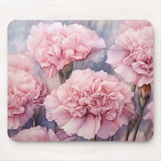 Tapis De Souris Charmante Carnation rose Aquarelle Art (Devant)
