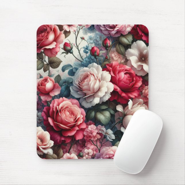Tapis De Souris Charme Floral Rose intemporel (Avec souris)