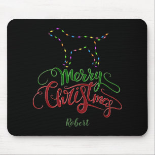 Tapis De Souris Charme Joyeux Noël Ampoules Chien Monogramme Tod
