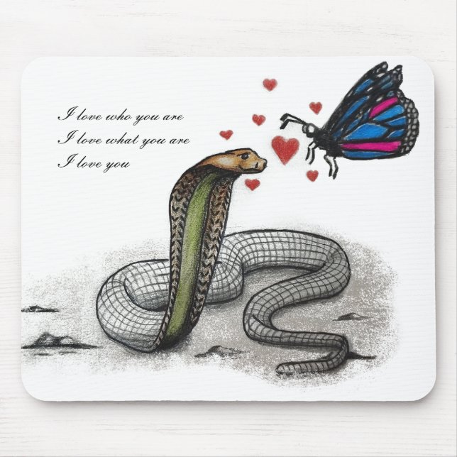 Tapis De Souris Charming Snake and Butterfly Love Mousepad (Devant)