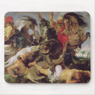 Tapis De Souris Chasse à hippopotame et à crocodile, c.1615-16