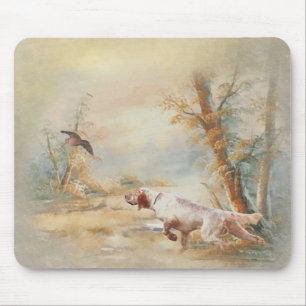 Tapis De Souris Chasse à la bécasse avec setter anglais en forêt,