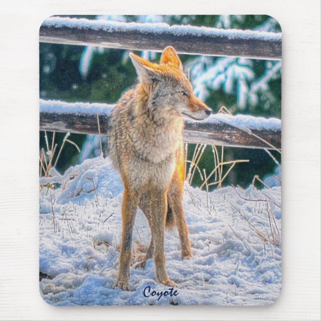 Tapis De Souris Chasse au coyote féminine en neige #Gift Mousepad (Devant)
