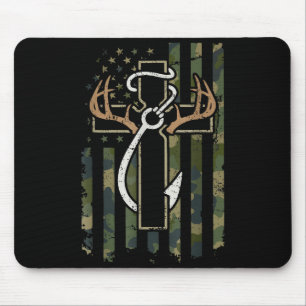 Tapis De Souris Chasse Pêche Foi Bois de Cerf Croix Crochet Chri