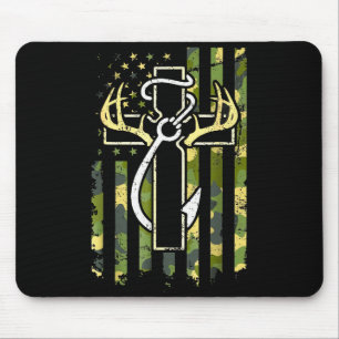 Tapis De Souris Chasse Pêche Foi Croix Cerf Bois de cerf Américain