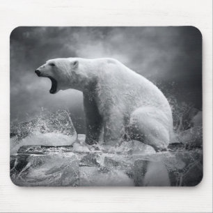 Tapis De Souris Chasseur blanc d'ours blanc sur la glace dans