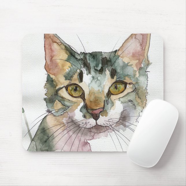 Tapis De Souris Chat à l'aquarelle (Avec souris)