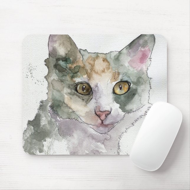 Tapis De Souris Chat à l'aquarelle (Avec souris)