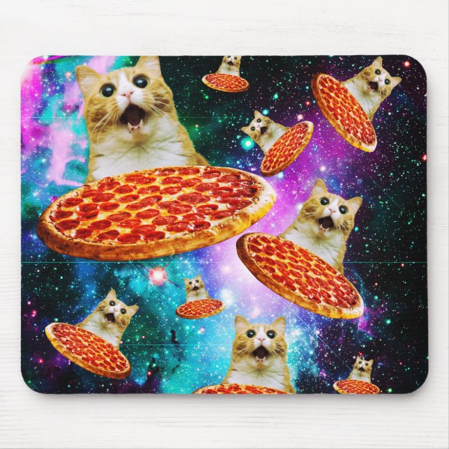 Tapis De Souris Chat à pizza de l'espace amusant (Devant)