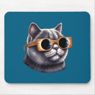 Tapis De Souris Chat à poil court britannique avec lunettes d'écli