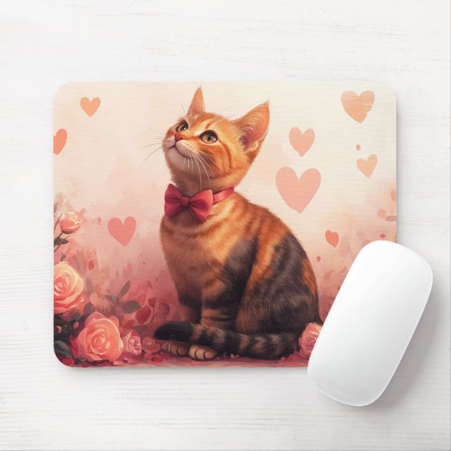 Tapis De Souris Chat abyssin avec des roses - Saint-Valentin  (Avec souris)