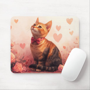 Tapis De Souris Chat abyssin avec des roses - Saint-Valentin