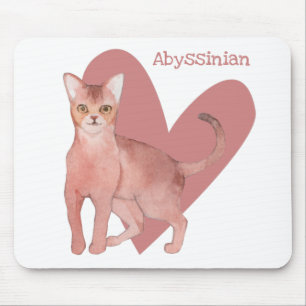 Tapis De Souris Chat Abyssinien Aquarelle Kitty Rose Coeur Souris 